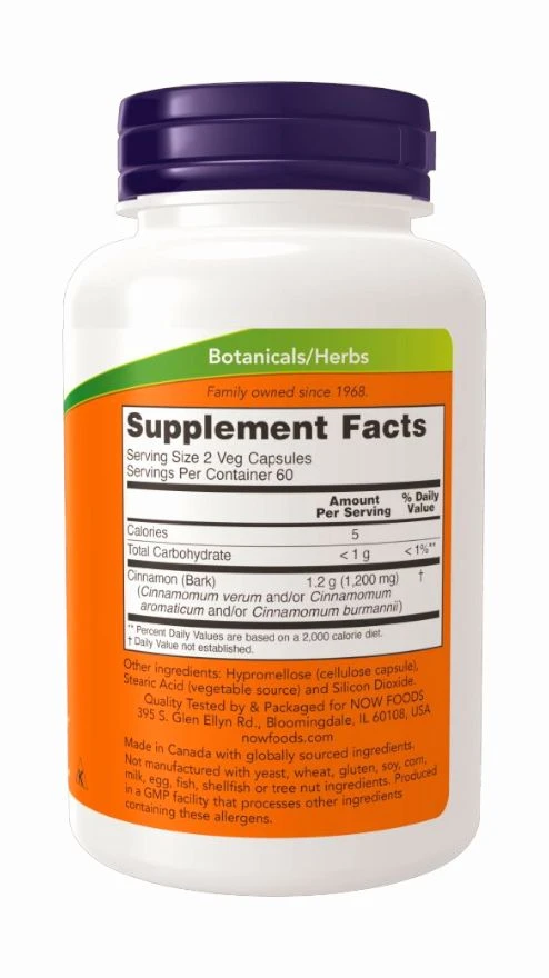 Now Cinnamon Bark 600 mg - 240 Veg Capsules