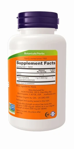 Now Organic Spirulina Double Strength, 1000 mg - 120 Tablets
