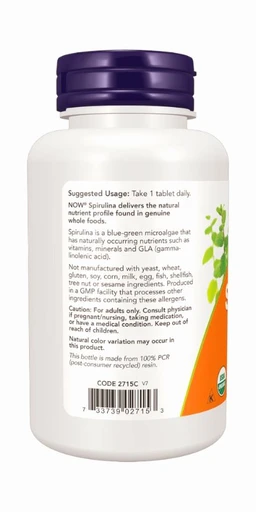 Now Organic Spirulina Double Strength, 1000 mg - 120 Tablets