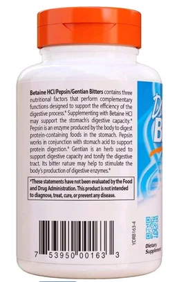 Doctor's Best Betaine Hcl Pepsin & Gentian Bitters (Support Digestive Health) - 120 Caps 100 grams