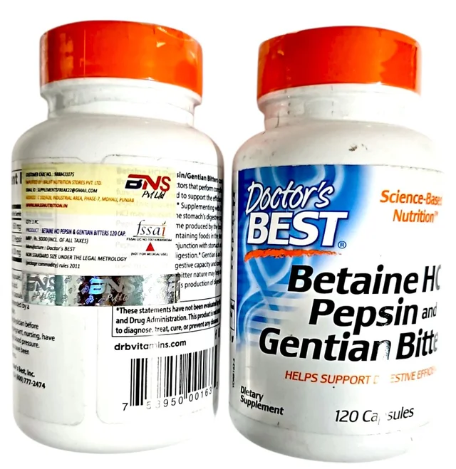 Doctor's Best Betaine Hcl Pepsin & Gentian Bitters (Support Digestive Health) - 120 Caps 100 grams