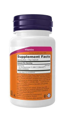 Now MK-7 Vitamin K-2 100 mcg 60 Veg Capsule -