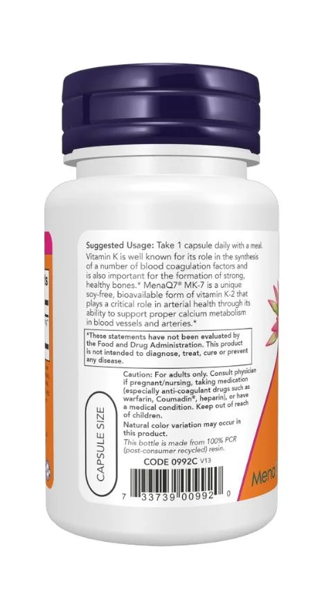 Now MK-7 Vitamin K-2 100 mcg 60 Veg Capsule -