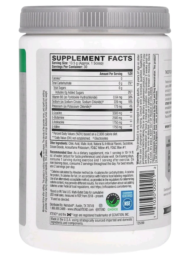 Scivation XTEND Original BCAA Powder 30 Servings - (405 g), LEMON LIME SQUEEZE