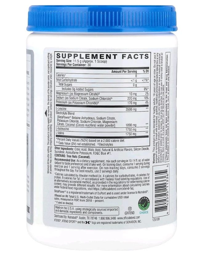 Scivation XTEND Original BCAA Powder 30 Servings - 12.2 oz (345 g), Blue Raspberry Ice