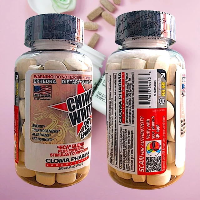 Cloma Pharma China White 25MG Ephedra - 100 Tablets