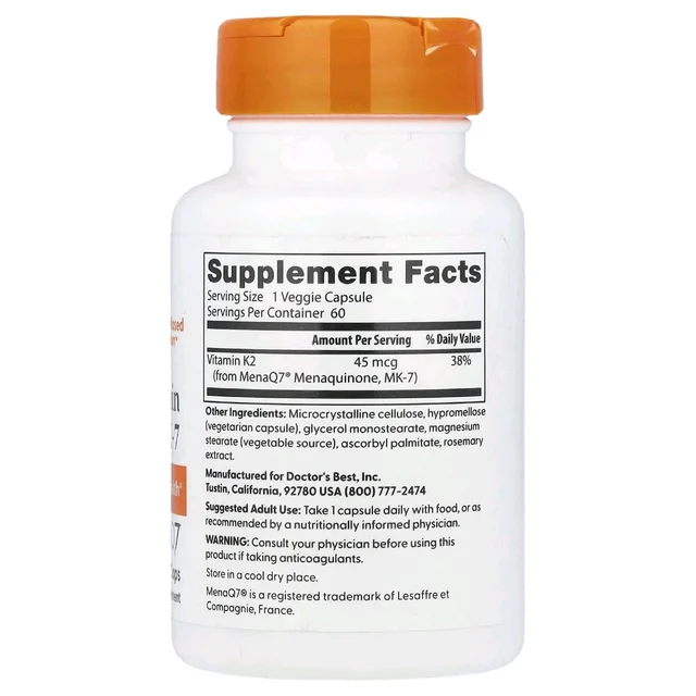 Doctor's Best Natural Vitamin K2 MK-7 , 45 mcg - 60 Veggie Caps