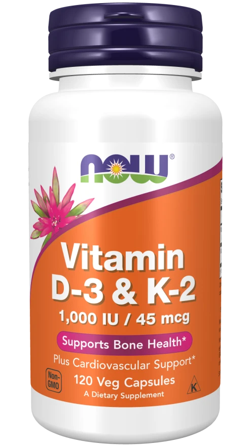 Now Vitamin D-3 & K-2, 1000 IU 45 mcg - 120 Veg Capsules