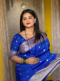 Premium Soft Banarasi Silk Saree with Elegant Silver Zari Weaving and Designer Floral Pallu - FREE, Royal Blue