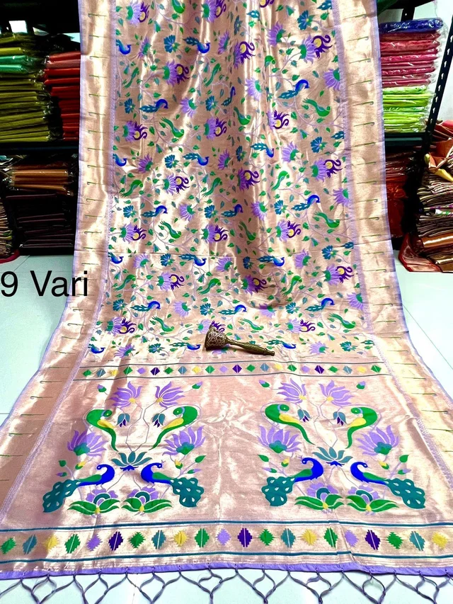 9 Vari All Over Jaal Paithani Saree with Peacock & Lotus Motif Meenakari Pallu