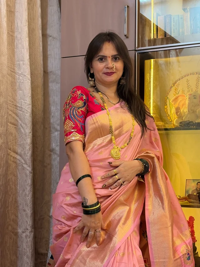 Jyotsna Inspired Aari Work Kalanjali Soft Silk Paithani Saree � Heavy Meenakari Pallu & Zari Border - FREE, Baby Pink