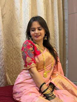 Jyotsna Inspired Aari Work Kalanjali Soft Silk Paithani Saree � Heavy Meenakari Pallu & Zari Border - FREE, Baby Pink
