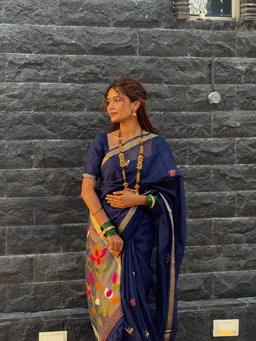 Vaishnavi Auti's Exclusive Linen Jamdani Collection - FREE, Navy Blue