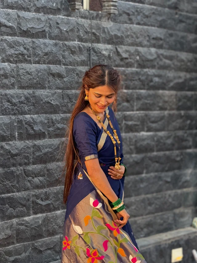 Vaishnavi Auti's Exclusive Linen Jamdani Collection - FREE, Navy Blue