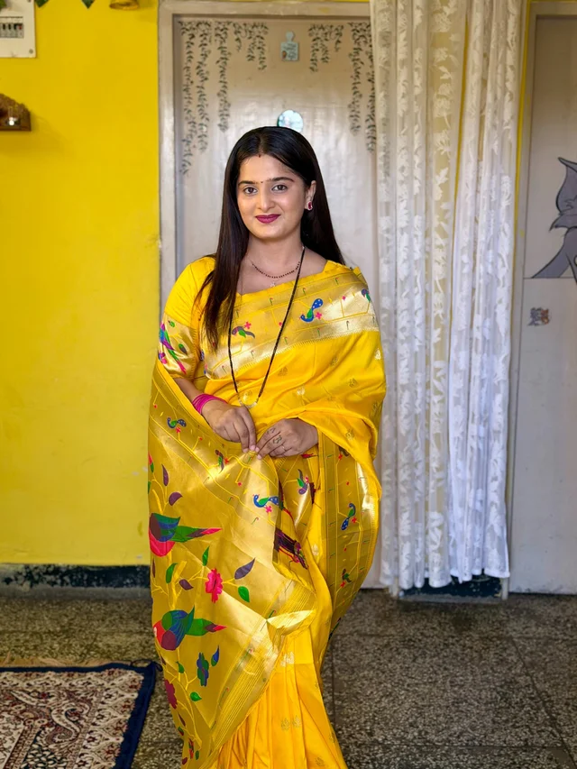 Diksha  Desale Inspired Yellow Paithani Saree | Royal Maharashtrian Look -MPB001