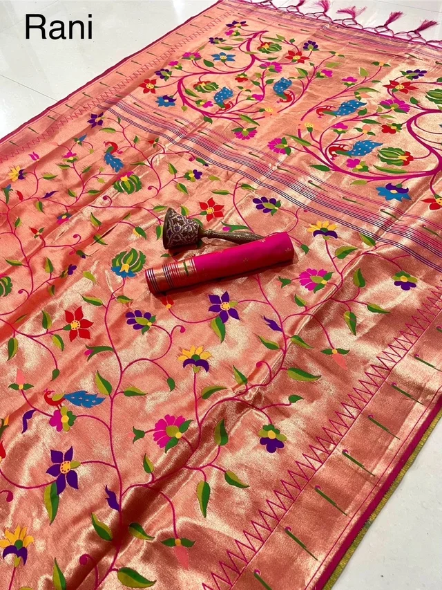 Pure Kanchivaram Paithani Silk Saree with Original Zari Weaving & Munia Border – Heavy Meena Pallu