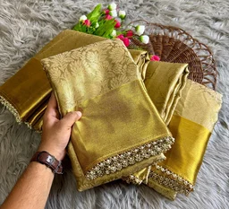 “Diksha Desle Inspired Designer Ghungroo Border Golden Silk Saree – Premium Festive Wear” ✨ - Free, Gold