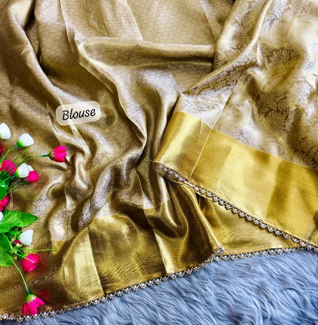“Diksha Desle Inspired Designer Ghungroo Border Golden Silk Saree – Premium Festive Wear” ✨ - Free, Gold
