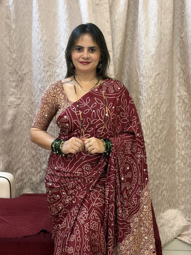 Instagram Viral Maroon Mirror Work Saree as Worn by Jyotsna Gaikwad | Designer Party Wear Saree for Women