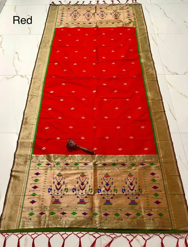 Auspicious Red Soft Silk Dupatta with Traditional Guldasta Weaving Pattern Rich Zari Border
