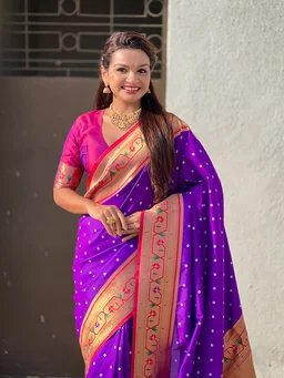 Bandhani Soft Silk Saree with Rich Paithani Meenakari Pallu - FREE, PURPLE