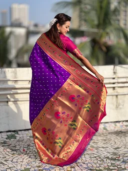 Bandhani Soft Silk Saree with Rich Paithani Meenakari Pallu - FREE, PURPLE