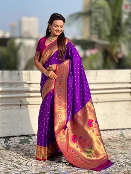 Bandhani Soft Silk Saree with Rich Paithani Meenakari Pallu - FREE, PURPLE