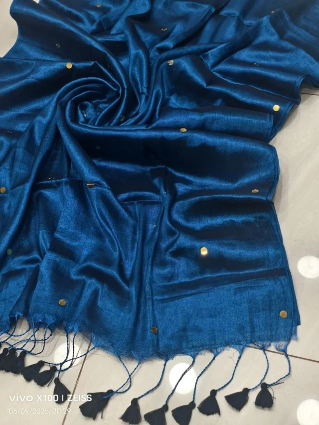 Celebrity Pooja Sawant Inspired Premium Raga Tissue Silk Saree with Elegant Round Butti and Tassels