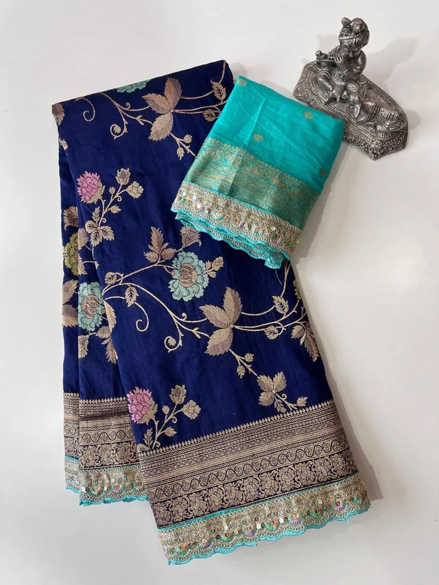 Designer Dolla Silk Saree with Zari Pallu, Meenakari Body & Thread Work Border
