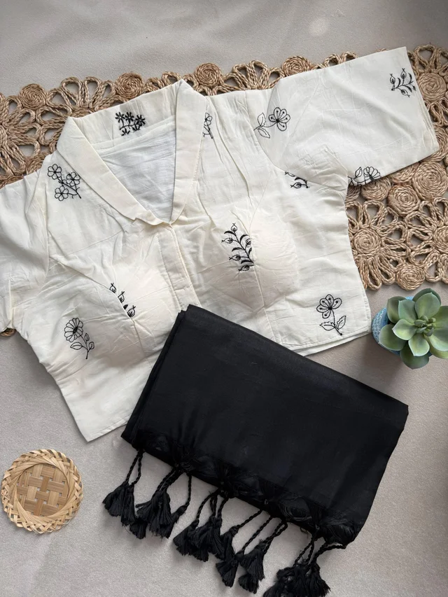 Exclusive Khadi Cotton Saree | Aura Cotton Padded Blouse | Ready Size 38 to 42 - CF-188