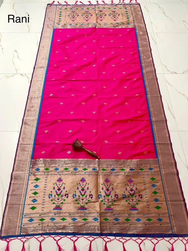 Festive Rani Pink Soft Silk Dupatta with Beautiful Meenakari Style Guldasta Rich