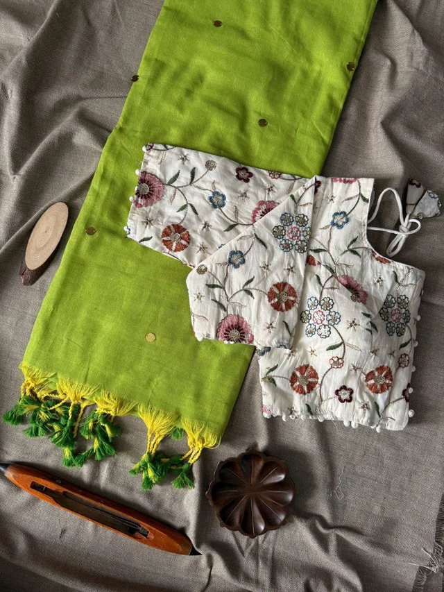 Handloom Khadi Cotton Gini Saree with Designer Aura Blouse - CF:- 210