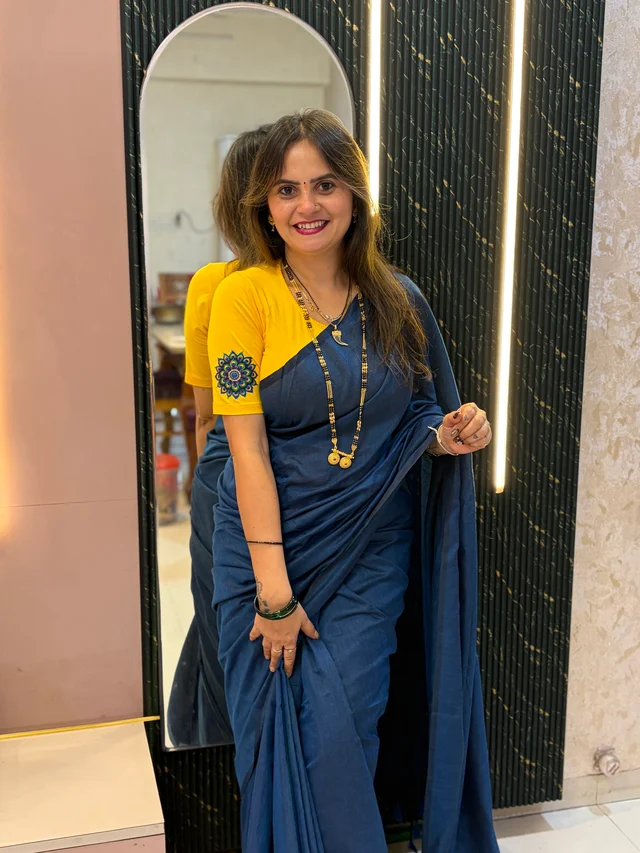 Jyotsna Gaikwad Inspired Khadi Cotton Saree with Designer Stretchable Readymade Blouse