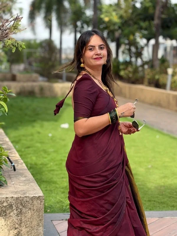 Jyotsna gaikwad Inspired Khadi Cotton Saree with Heavy Jari Pallu | Soft Cotton Traditional Festive Wear Saree with Running Blouse | Maroon - Free, MAROON
