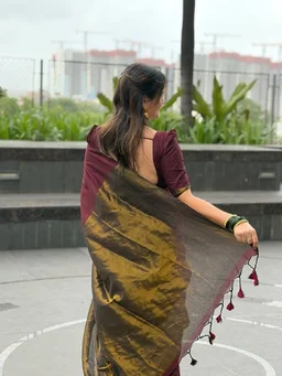 Jyotsna gaikwad Inspired Khadi Cotton Saree with Heavy Jari Pallu | Soft Cotton Traditional Festive Wear Saree with Running Blouse | Maroon - Free, MAROON