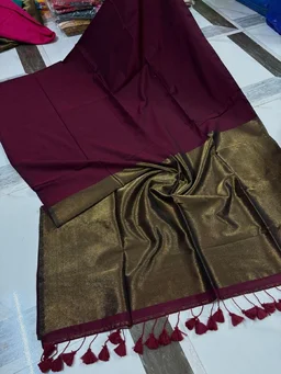 Jyotsna gaikwad Inspired Khadi Cotton Saree with Heavy Jari Pallu | Soft Cotton Traditional Festive Wear Saree with Running Blouse | Maroon - Free, MAROON