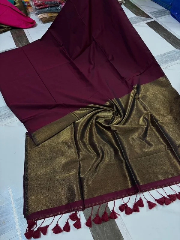 Jyotsna gaikwad Inspired Khadi Cotton Saree with Heavy Jari Pallu | Soft Cotton Traditional Festive Wear Saree with Running Blouse | Maroon - Free, MAROON