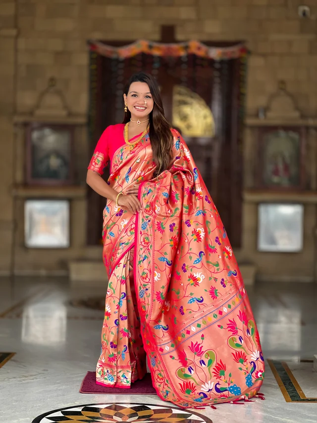 Kanjivaram Paithani Silk Saree � Soft Silk with Meenakari Zari Weaving & Rich Swan Border Pallu