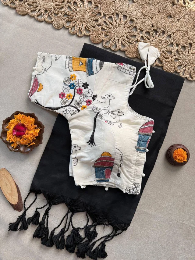 Latest Khadi Saree, Adjustable Blouse, Stitched Blouse -CF- 198