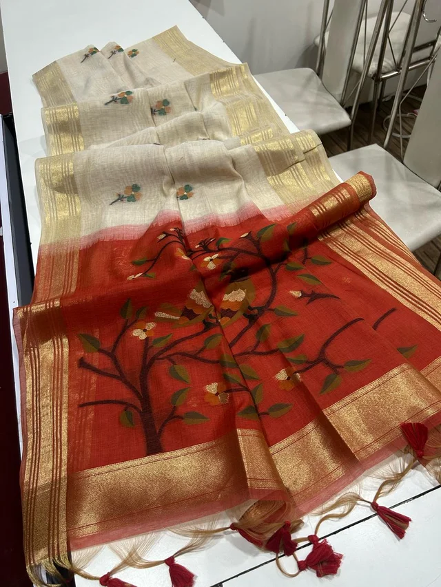 Lightweight Soft Muga Cotton Resham Weave Saree for Ethnic & Festival Wear - [Muga Cotton 418
]