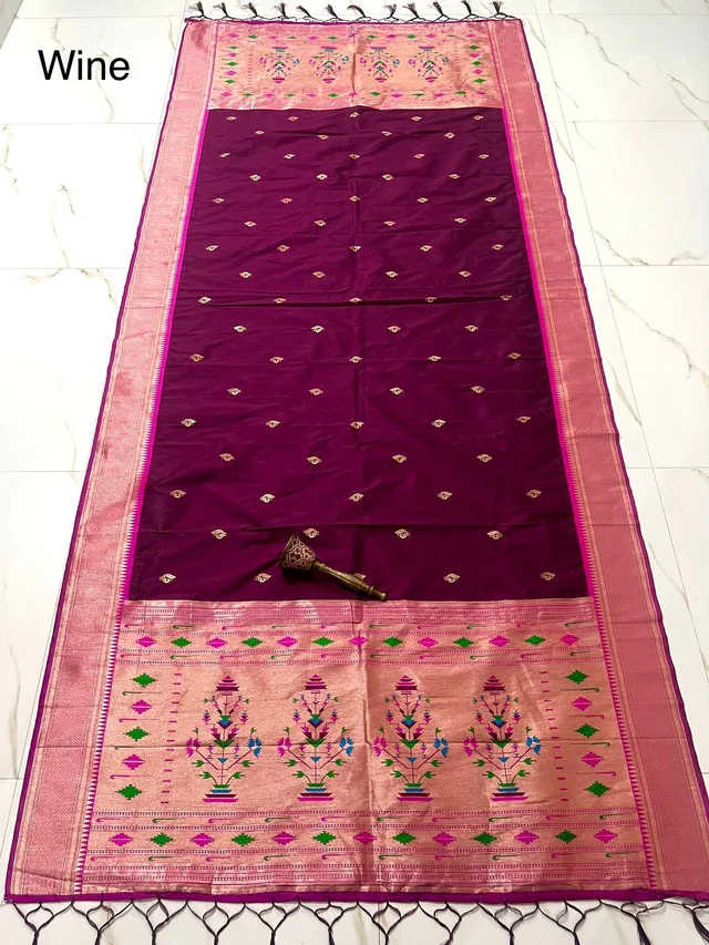 Luxury Wine Soft Silk Dupatta with Royal Guldasta Pattern Festive Zari Border