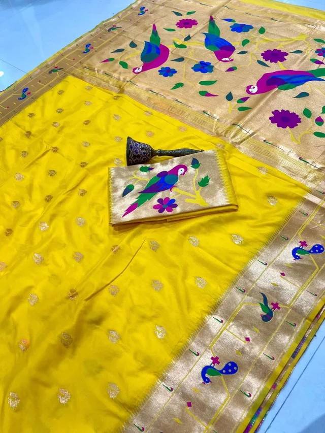Diksha Desale Inspired Yellow Paithani Saree | Royal Maharashtrian Look -MPB001 - FREE, YELLOW