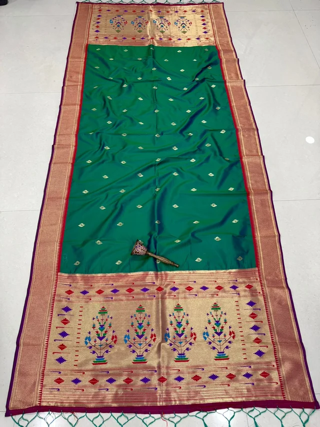 Premium Sea Green Soft Silk Dupatta with Beautiful Weaving Guldasta Design Rich