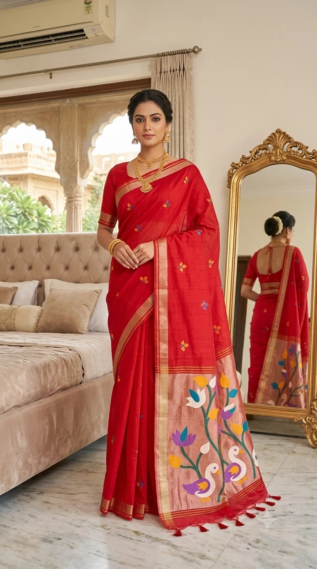 Premium Soft Linen Silk Saree with Rich Zari & Meena Weaving Swan Tissue Pallu with Blouse Piece [Linen silk 706 
]
