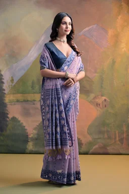 Premium Soft Muga Cotton Jamdani Saree with Contrast Weaving Border-MUGA COTTON JAMDANI 5 - FREE, LIGHT PURPLE