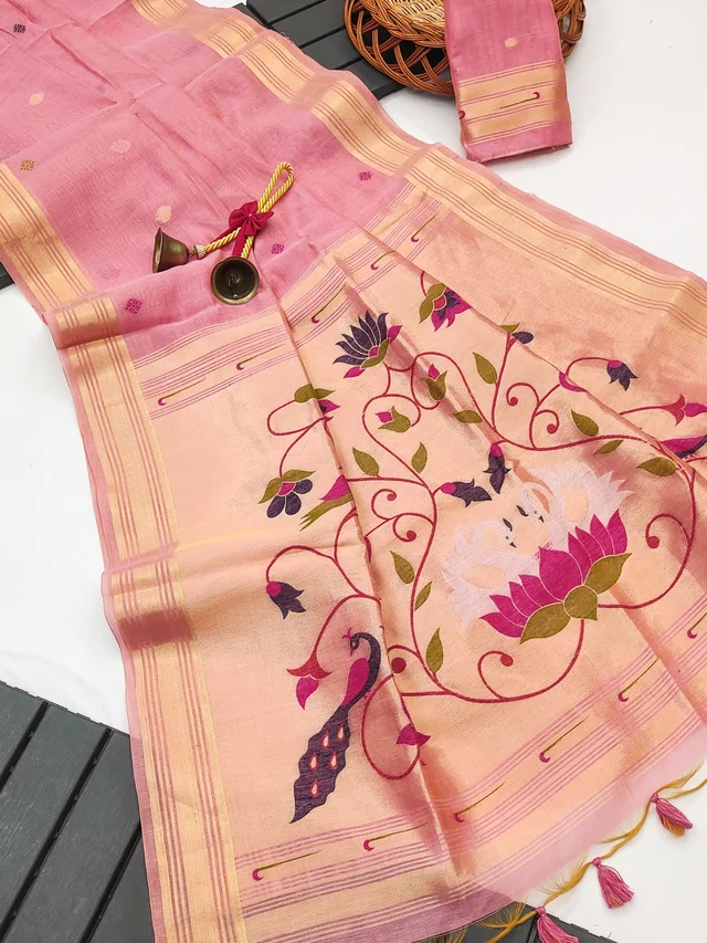 Premium Soft Muga Cotton Paithani Saree with Classic Resham Weaving Pallu & Zari Border | Muga Cotton Paithani 2
