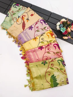 Premium Soft Muga Cotton Paithani Saree with Classic Resham Weaving Pallu & Zari Border | Muga Cotton Paithani 2 - FREE, Baby Pink