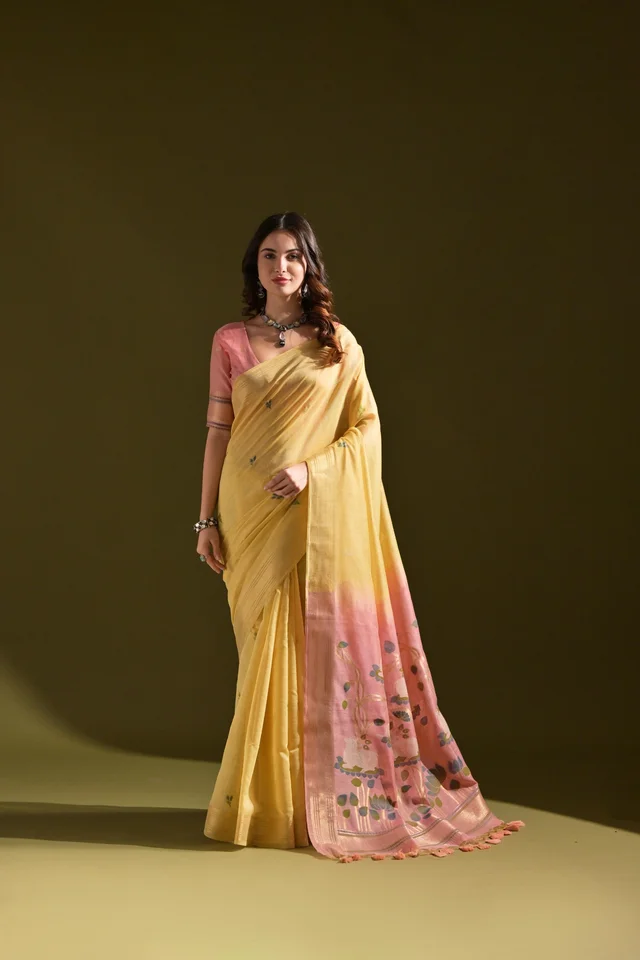 Premium Soft Muga Cotton Saree with Resham Pichwai Pallu & Zari Border (Muga Cotton 408)