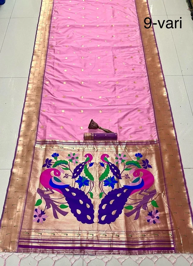 Premium Soft Silk 9 Yards Nauvari Saree Featuring Meenakari Peacock Work