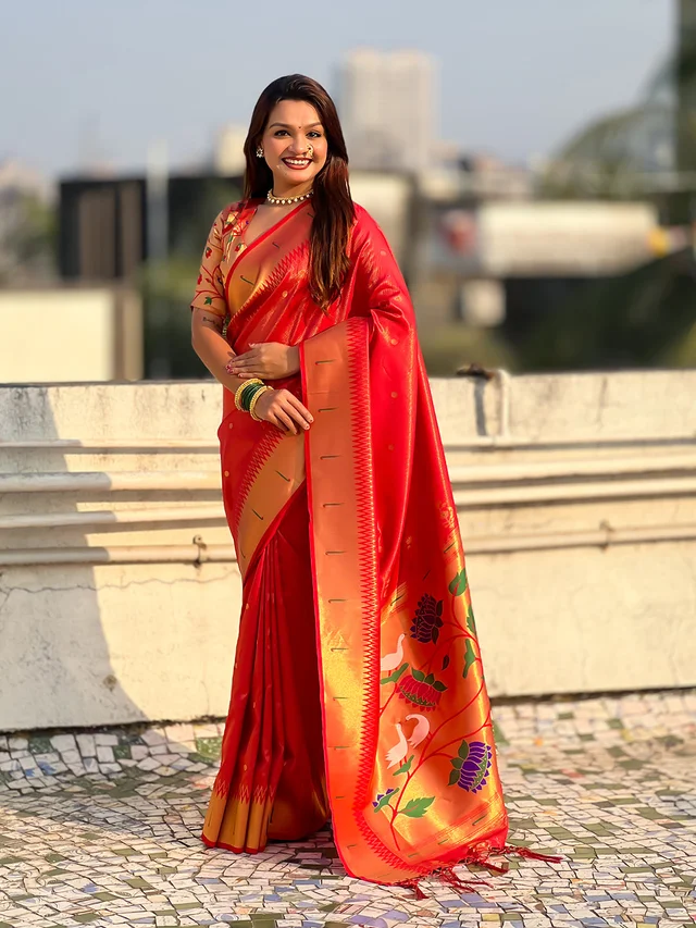 Premium Soft Tissue Paithani Saree with Lotus Meenakari Pallu and Muniya Border
